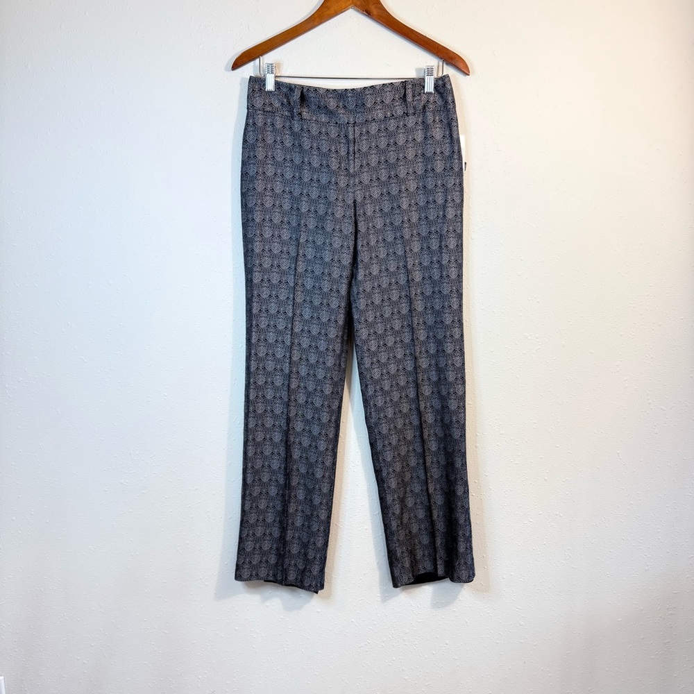 Ann Taylor Women’s Arabesque Print Silk Navy Straight Leg Dress Pants Size 4 NWT